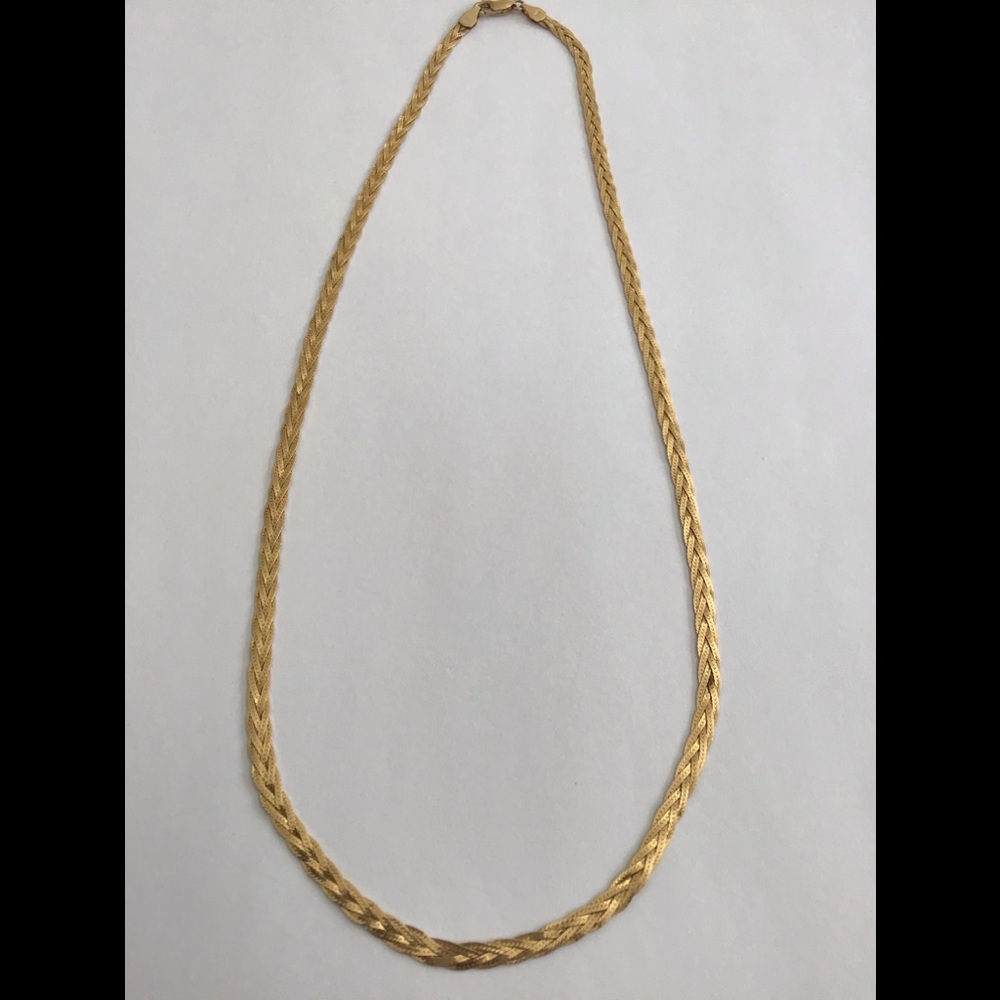 14K Gold Italy Herringbone Braided Necklace 18"